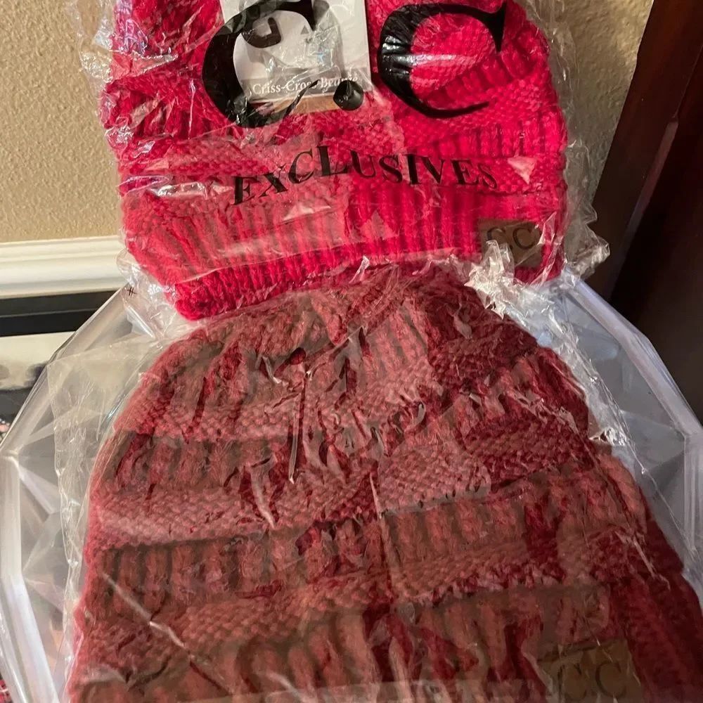 CC Exclusive Knit Hats Criss Cross Beanie Hats Red and Maroon Colors New